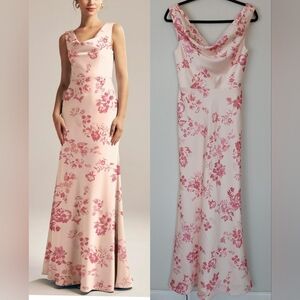 David's Bridal Maura Pink Cherry Blossom Maxi Dress Size 2